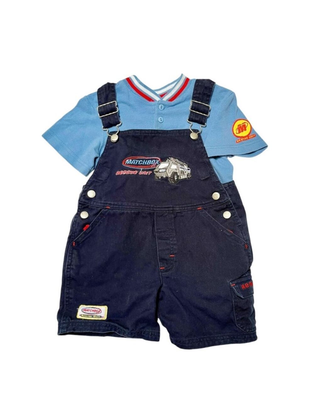 Vintage Matchbox Cars Y2K Overalls Outfit Size 3T